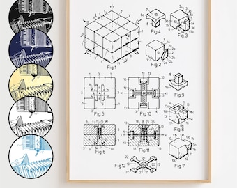 Rubik's Cube Blueprint Poster, Rubik's Cube Patent Wall Art Minimalistic, Gift Decor [UNFRAMED]