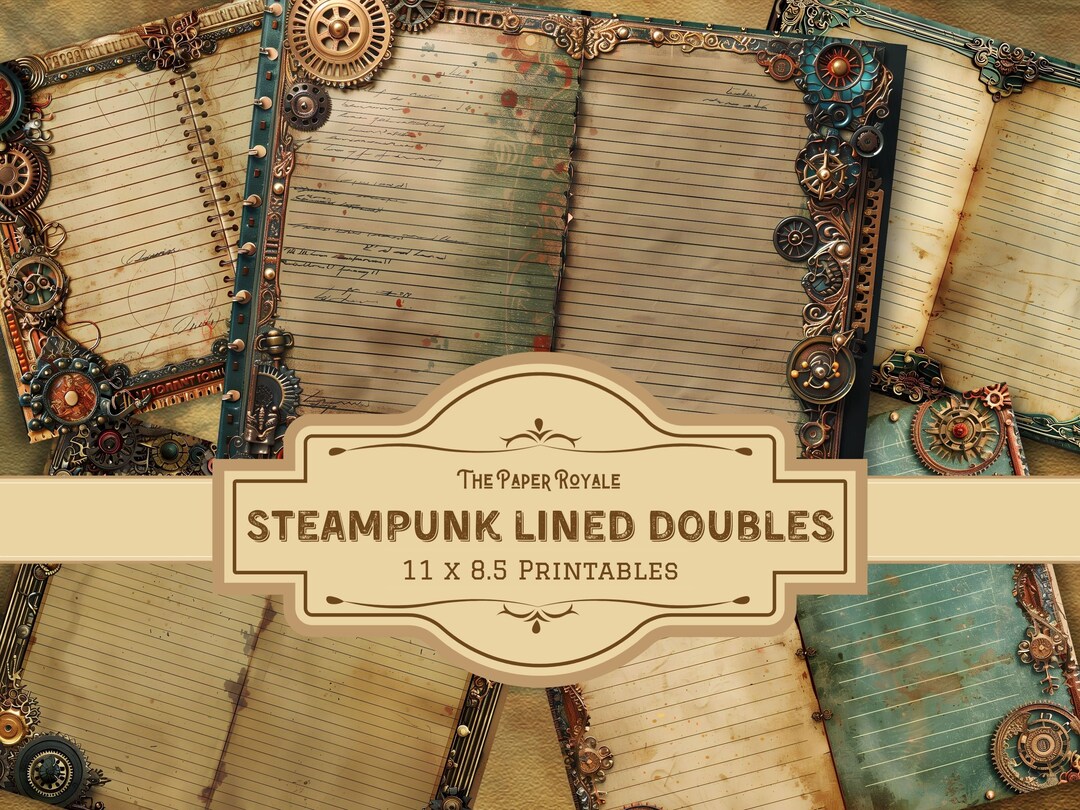 15 Steampunk Borders Lined Doubles, 11x8.5 Inch, Printable, Junk ...