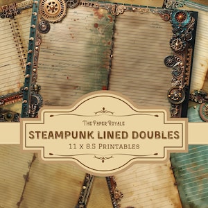 15 Steampunk grenzen bekleed dubbel, 11x8,5 inch, afdrukbaar, ongewenste Journal dubbele pagina's, scrapbooking, digitale download