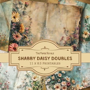 15 doppie Shabby Daisy, carte per diario spazzatura, 11 x 8,5 pollici, floreale vintage, stampabile, doppia pagina, Scrapbooking, download digitale