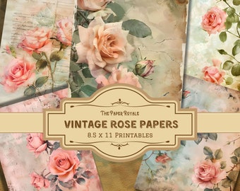 Vintage rozenpapier: plakboekpagina's met bloemen (digitale download)