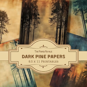 34 carte di pino scuro, vecchia foresta vintage, alberi ad alto fusto, effimeri, pagine del diario spazzatura, 8,5 x 11 pollici, stampabile, tema bosco, download digitale