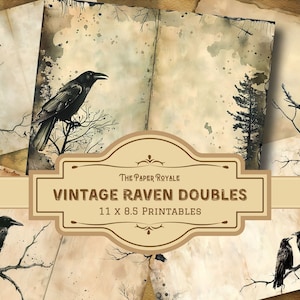16 Vintage Raven Doubles, Junk Journal Papers, 11x8.5 pollici, Stampabile, Doppia pagina, Scrapbooking, Download digitale