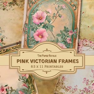 20 rosa viktorianische Bordüren Journalpapiere, Junk Journal Kit, 8,5x11 Zoll, druckbar, elegantes Design, Scrapbooking, digitaler Download