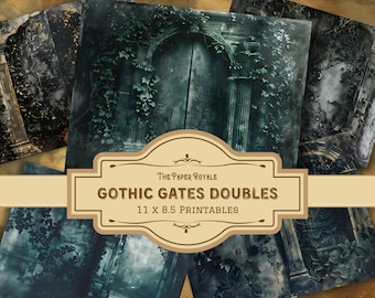 15 Gothic Gates Doubles, Junk Journal Papers, 11x8.5 inch, Gothic Theme, Printable, Double Page Spreads, Scrapbooking, Digital Download