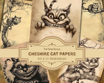 30 Cheshire Cat Papers, 8.5x11 inch, Printable, Wonderland Journal Pages, Scrapbooking, Digital Download, Junk Journal Pages