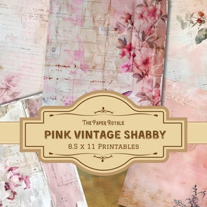 20 Pink Vintage Shabby Papers, 8.5x11 inch, Printable, Shabby Chic, Scrapbooking, Digital Download, Junk Journal Pages