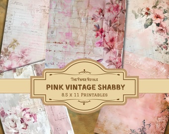 20 Pink Vintage Shabby Papers, 8.5x11 inch, Printable, Shabby Chic, Scrapbooking, Digital Download, Junk Journal Pages