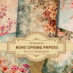 23 Boho Spring Papers, Páginas de diario basura, Vintage Boho, 8.5x11 pulgadas, Imprimible, Boho Spring Design, Scrapbooking, Descarga digital