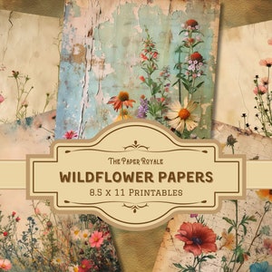 24 Wildblumen Papiere, Junk Journal Seiten, bedruckbar, Natur inspiriert, Scrapbooking, Journaling, Kunst, Digitaler Download
