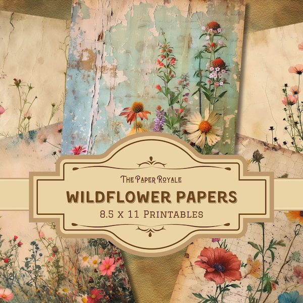 24 Wildflower Papers, Junk Journal Pages, 8.5x11 inch, Printable, Nature Inspired, Scrapbooking, Art, Journaling, Digital Download