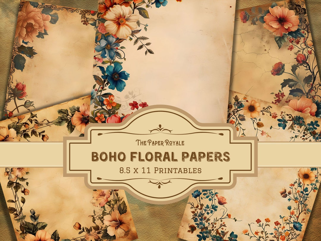 Boho Floral Junk Journal Pages: Printable Bohemian Paper (digital ...