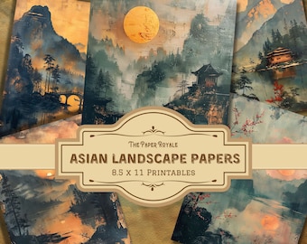 31 Asian Landscape Papers, 8.5x11 inch, Printable, Traditional Scenery, Scrapbooking, Digital Download, Junk Journal Pages