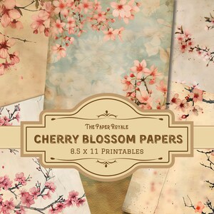 29 papéis em flor de cerejeira, páginas de lixo eletrônico, 8,5 x 11 polegadas, para impressão, design floral de primavera, álbum de recortes, download digital
