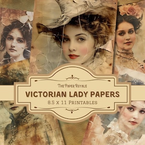 24 Victorian Lady Portrait Papers, Junk Journal Pages, 8.5x11 inch, Printable, Vintage Elegance, Scrapbooking, Journaling, Digital Download