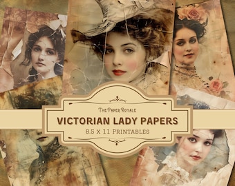 24 papiers pour portrait de femme victorienne, pages de journal indésirable, 8,5 x 11 pouces, imprimable, élégance vintage, scrapbooking, journalisation, téléchargement numérique