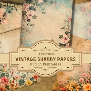 37 Vintage Shabby Flower Papers, Victorian Floral Papers, Junk Journal Pages, 8.5x11 inch, Printable, Antique Style, Scrapbooking