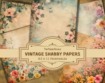 37 Vintage Shabby Flower Papers, Victorian Floral Papers, Junk Journal Pages, 8.5x11 inch, Printable, Antique Style, Scrapbooking