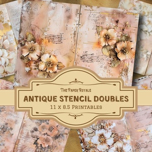15 antieke stencils, bloemen, goud, 11 x 8,5 inch, afdrukbaar, dubbele pagina's ongewenste dagboeken, scrapbooking, digitale download