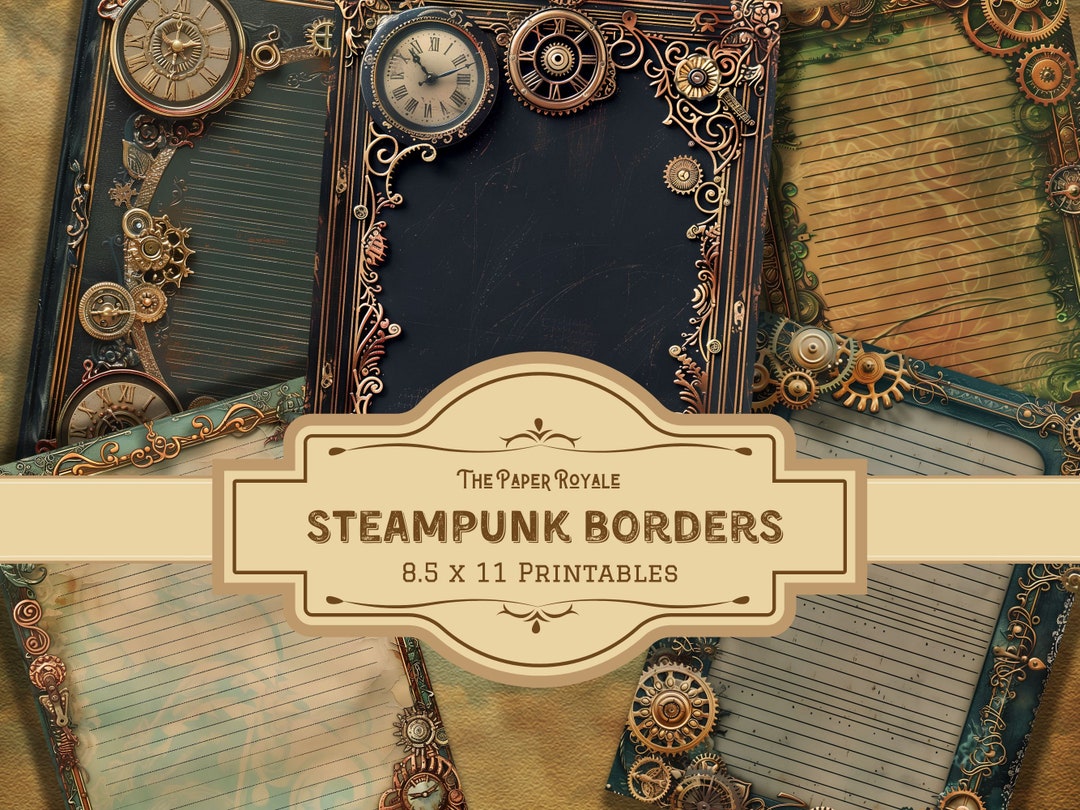 23 Steampunk Borders, Junk Journal Pages, 8.5x11 Inch, Printable ...