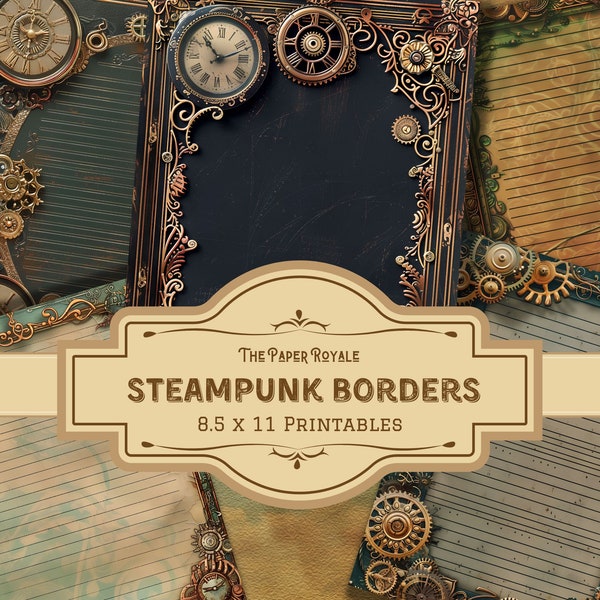 23 Steampunk Borders, Junk Journal Seiten, 8.5x11 inch, Printable, Industrial Vintage Design, Scrapbooking, Digital Download