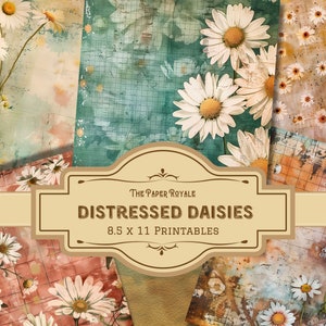 27 papiers Daisy en détresse, 8,5 x 11 pouces, imprimables, design floral vintage, scrapbooking, téléchargement numérique, pages de journal indésirable