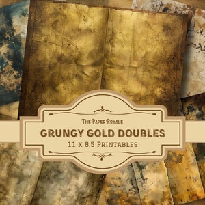 15 Grungy Gold Doubles, Junk Journal Papers, 11x8.5 pollici, Stampabile, Doppia pagina, Scrapbooking, Download digitale