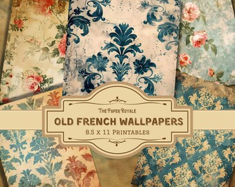 Old French Wallpaper: Vintage Floral Designs, Scrapbook Paper (Digital Download)