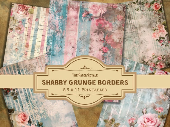 35 Shabby Grunge Borders: Vintage Scrapbook Paper (Digital Download)
