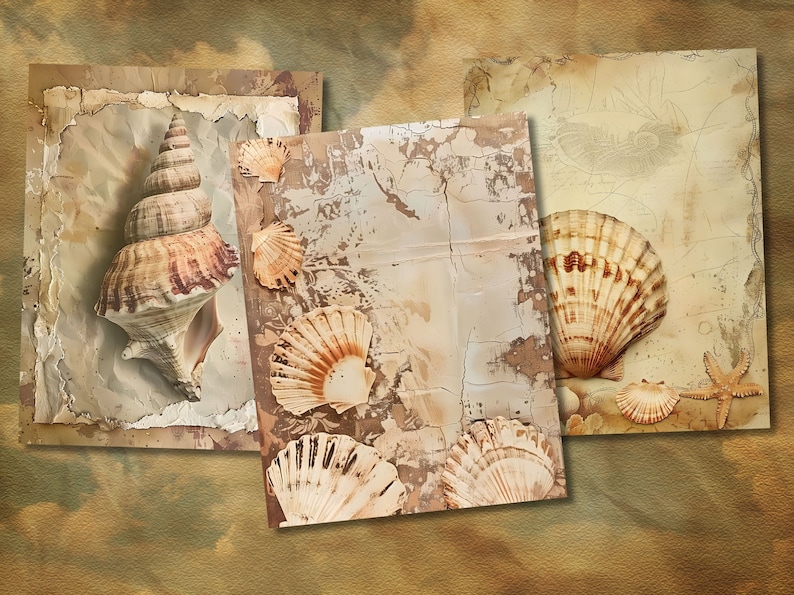 21 Vintage Seashell Papers, capturing the intricate beauty of seashells and the spirit of vintage oceanography for your creative endeavors.