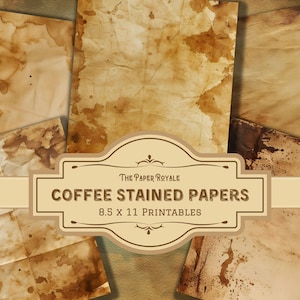 31 carte macchiate di caffè, pagine bianche, pagine di diario neutre, diario spazzatura, 8,5 x 11 pollici, stampabile, rustico, Scrapbooking, download digitale