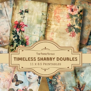 15 doubles floraux shabby chic intemporels, vintage, 31 x 8,5 pouces, imprimables, journal indésirable, doubles pages, scrapbooking, téléchargement numérique