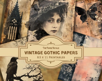 31 Vintage Gothic Papers, Junk Journal Pages, 8.5x11 inch, Printable, Dark Aesthetic, Scrapbooking, Digital Download