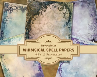 27 Whimsical Spell Papers, 8.5x11 inch, Printable, Magical Decorative Pages, Scrapbooking, Digital Download, Junk Journal Pages