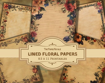 Lined Floral Vintage Writing Papers: Victorian Grunge (Digital Download)