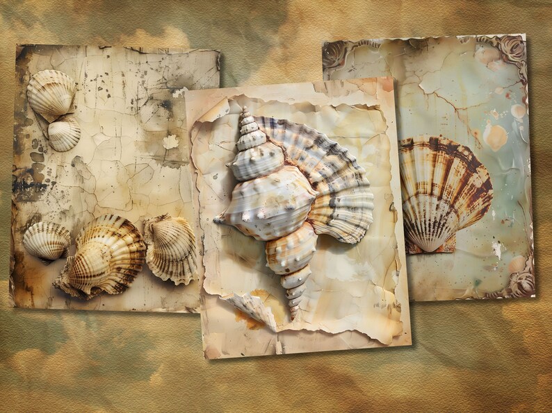 Bring the serene beauty of the ocean to your crafting with these Vintage Seashell Junk Journal Papers, featuring detailed shell illustrations.