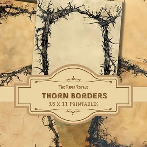 30 Thorn Borders Parchment, Junk Journal Blank Pages, 8.5x11 inch, Printable, Rustic Design, Digital Download