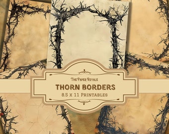 30 Thorn Borders Parchment, Junk Journal Blank Pages, 8.5x11 inch, Printable, Rustic Design, Digital Download