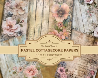 28 Pastel Cottagecore Papers, Ephemera Pack, Junk Journal Pages, Rustic, 8.5x11 inch, Printable, Country Charm, Digital Download
