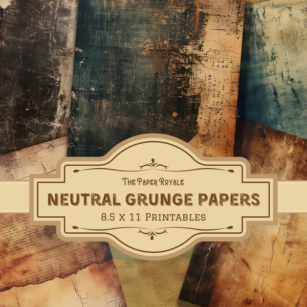 33 Neutral Grunge Papers, Junk Journal Pages, 8.5x11 inch, Printable, Subtle Texture, Scrapbooking, Digital Download