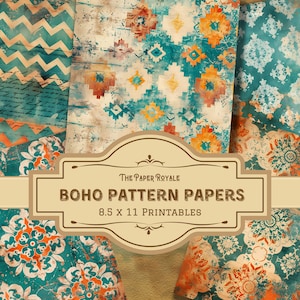 29 papeles de patrón boho, páginas de diario basura, 8,5x11 pulgadas, imprimibles, diseños boho eclécticos, scrapbooking, descarga digital