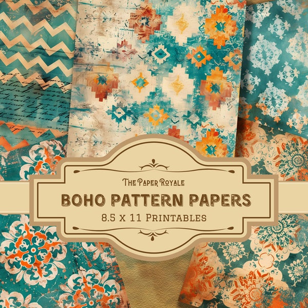 29 Boho Pattern Papers, Junk Journal Pages, 8.5x11 inch, Printable, Eclectic Bohemian Designs, Scrapbooking, Digital Download