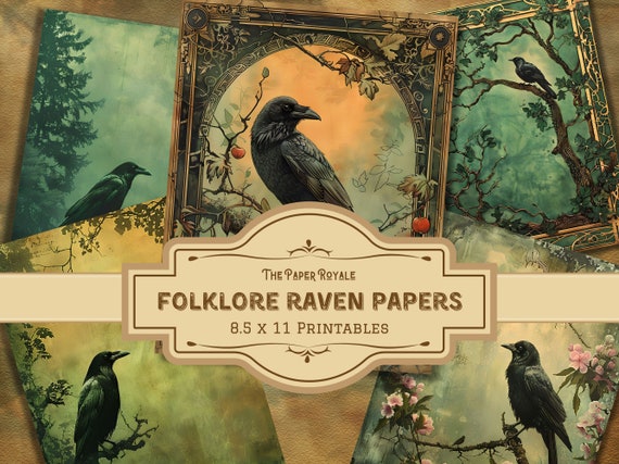 Folklore Raven Journal Papers: Mythical Bird Scrapbook (Digital Download)