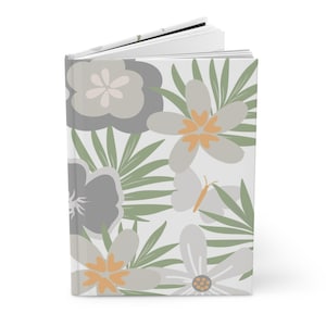 Coastal Print Hardcover Lined Page Notebook 5.75&quot; x 8&quot; - Garden Blooms in Neutrals