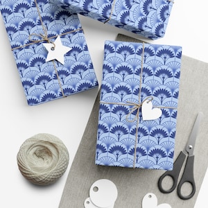 Block Print Premium Wrapping Paper - Tail Feather in Blue