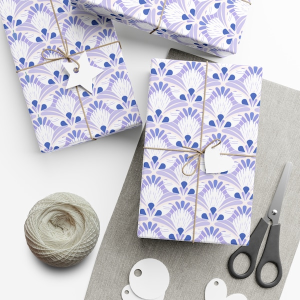 Block Print Premium Wrapping Paper - Fans in Lilac