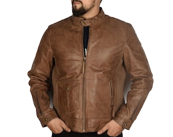 Dark Brown Leather Motorcycle Jacket for men, Customized Designer Leather jacket for men, Two Tone Vintage Jacket Gift for Dad Boyfriend