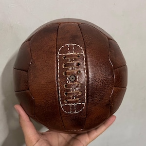 Handmade Vintage Leather 1930 World Cup Soccer Ball with Free Wooden Plinth - Customizable Soccer Ball Sports Collectible, Gift for Dad