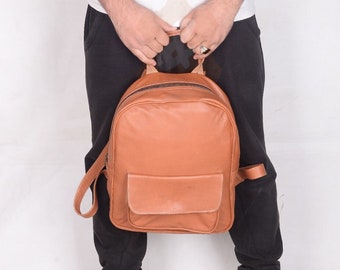 Cowhide Mild Leather College Bag, Laptop Bag, School Bag, Brown Travel Backpack, Unisex leather Backpack, Valentine gift for him and her