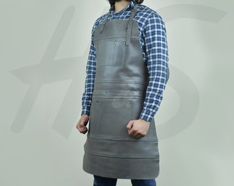 Heavy Duty Cowhide Leather Chef Apron Customizable leather BBQ Grilling Apron Welding Woodworking Apron bartender Barber apron, Gift for Dad